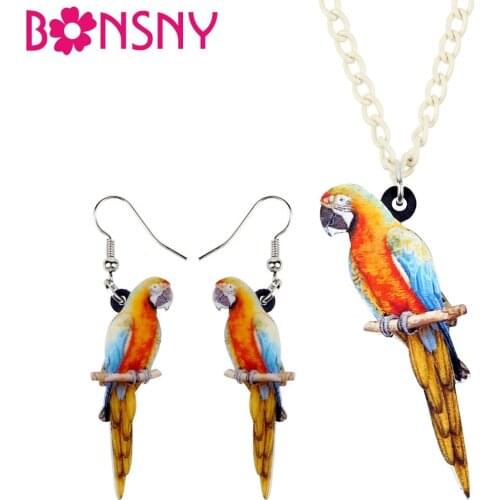 Bonsny Acrylic Jewelry Sets Pretty Floral Parrot Bird Necklace Earrings Choker Fashion Pendant For Women Girls Gift Decoration