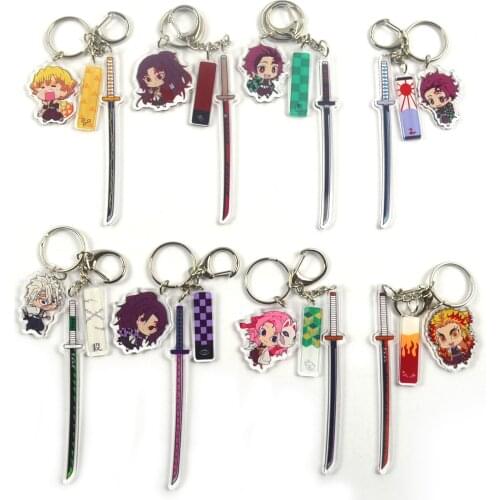 Anime Demon Slayer Corps Rengoku Kyoujurou Tanjirou Nezuko Zenitsu Inosuke Hashira Acrylic figure Nichirin Sword blade keychain