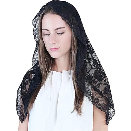 Black white Lace Catholic Veil Mantilla for Church Head Covering Latin Mass mantilla negras vela negra Voile Noir Dentelle 2019
