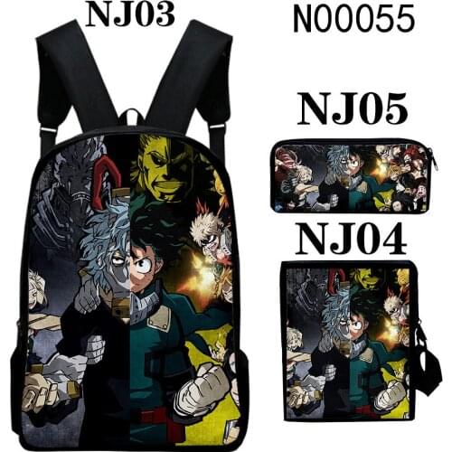 Hot 3 Pcs/set Children School Bags My Hero Academia 3D Prints School Backpack Set Kids Waterproof Book Bags
