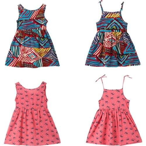 Children Sleeveless Printed Princess Dress Suspenders Beach Dress Vest Print Beachwear Princess Strap Dress Sundress Summer