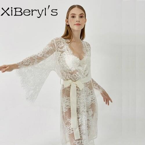 XiBeryls Elegant Full Flower France Lace Bride Honnymoon Robe With Big Sleeve
