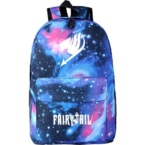 Anime Fairy Tail Backpack Teenager Girl Boy Blue Starry Sky School Bookbag Women Travel Big Capacity Canvas Laptop Shoulder Bag