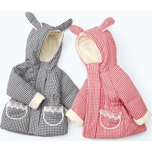 Winter thick warm jacket Baby girls white duck down hooded 2-8Y little kids velvet hat&sleeve fashion plaid windbreaker toddler