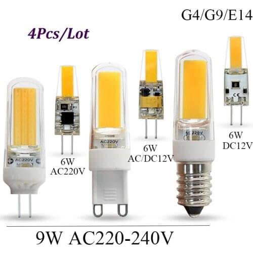 Dimmable COB G4 G9 E14 Lamp AC/DC 12V 220V LED Bulb 6W 9W 360 Beam Angle Replace Halogen Lamp Chandelier Lights 4PCS/lot
