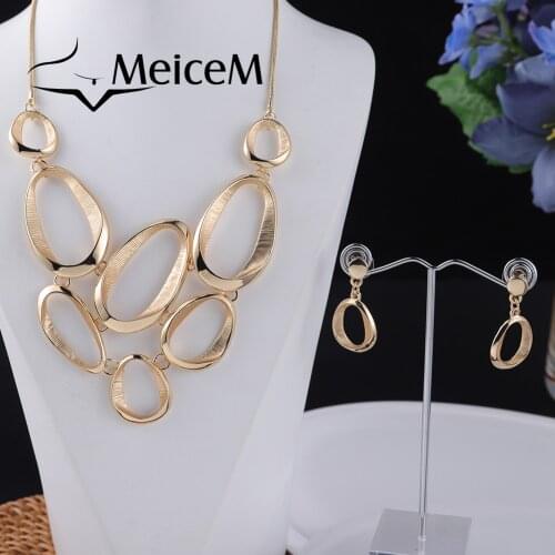 MeiceM 2021 Trendy OvaI Alloy Chain Necklaces Set Classic Enamel Geometry Necklace Womens Chokers Necklaces for Girls Dress