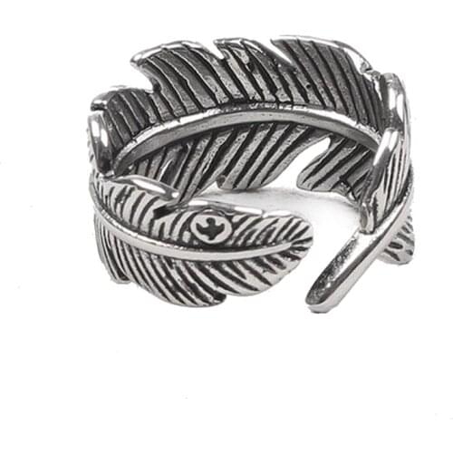 Mens fashion classic retro style ancient silver leaf pattern ring opening adjustable size womens ring