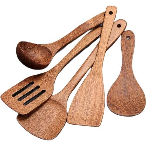 Wooden Kitchenware set Long handle Spatula Rice Scoop Vegetable meat cooking shovel Mixing Spoons for Nonstick pan kitchen tools