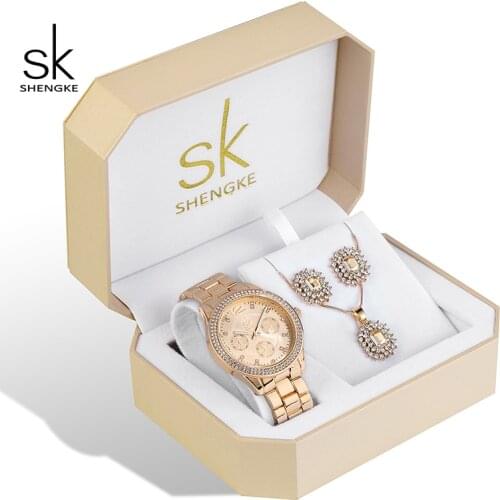 Womens Watch Set Luxury Jewelry Ladies Gold Wrist Watch Quartz Watches Stainless Steel Strap Female Clock Gift Set For Women