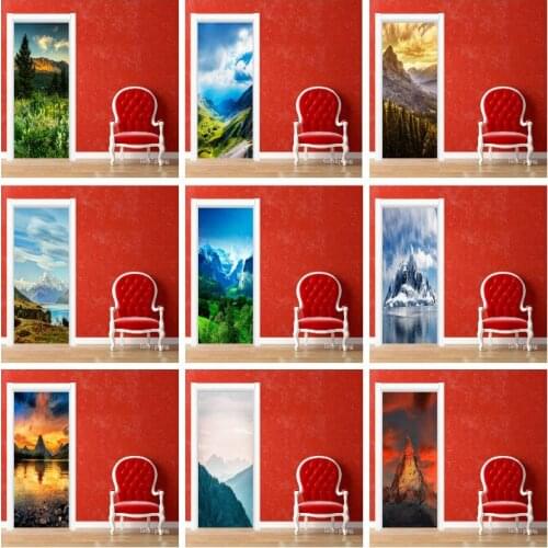 3D Door Sticker Natural Scenery Poster Pvc Wallpaper Kitchen Bedroom Home Design Decor Mural Self Stick Diy Wall Decals 2Pcs/set