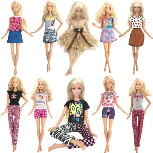 NK 10 Pcs/Set Doll Casual Efreshing Suits Daily Noble Fashion Suit Short Dresses For Barbie Accessories Doll Best Girl Toy Gift