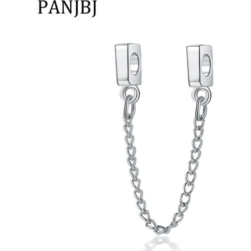 New Original Alloy Silver Plated Bead Alloy Square Safety Chain Charm Fit Bracelet Bangle DIY Women Jewelry