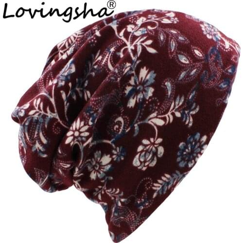 LOVINGSHA Autumn Winter Women Skullies Beanies Vintage Design Dual-use Hats For Feminino Thin Ladies Fashion Girl Scarf HT080