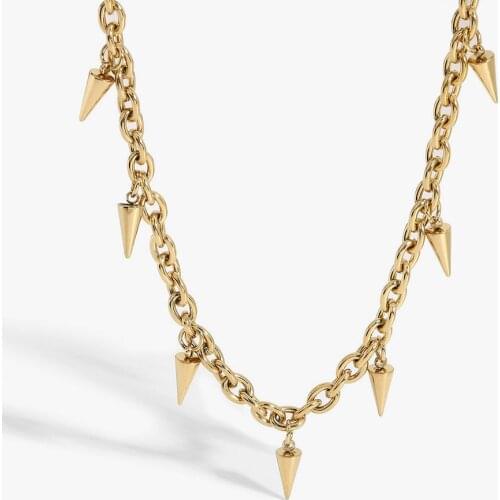 Rock Gothic 14K Gold Plated Stainless Steel Rivets Pendant Necklace For Women Punk Street Style Choker Necklace
