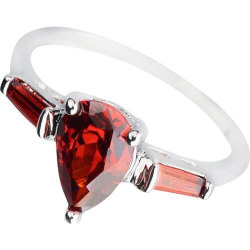 Pear Red Garnet 6*9mm Semi-precious Stone Sterling Silver AiMolies Ring Q0008R11