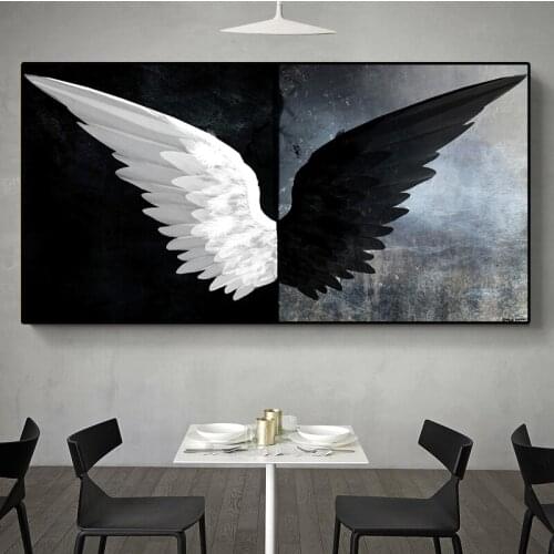 Black and White Angel Wing Canvas Posters Wall Art Picture Modern Animal Feather Canvas Painting Home Decoration For Living Room