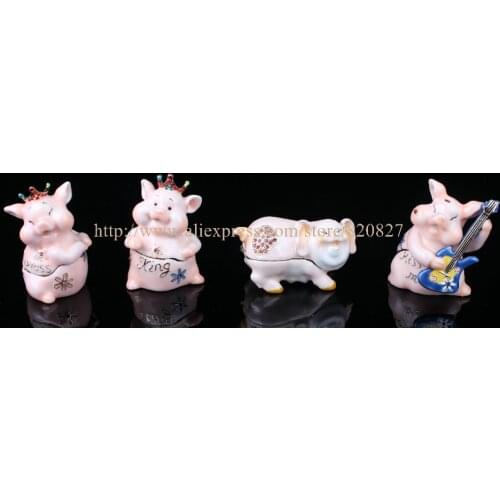 Princess Pig Trinket Box Crystal Pig King Jewelry Holing Box Enamel Animal Trinket Gift Display Box Princess Pig King Ring Box