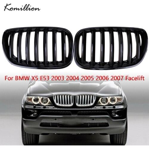 1 Pair Car Front Hood Kidney Sport Grills Gloss Black Coche Racing Grilles for BMW X5 E53 2003 2004 2005 2006 2007 Facelift