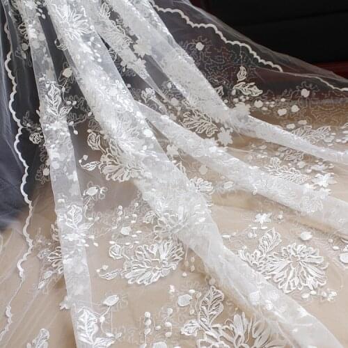 1Meter Luxury Feather Beading Embroidery Lace Fabric Cloth Wedding Dress Ribbon Trim DIY Sewing Lace Edge