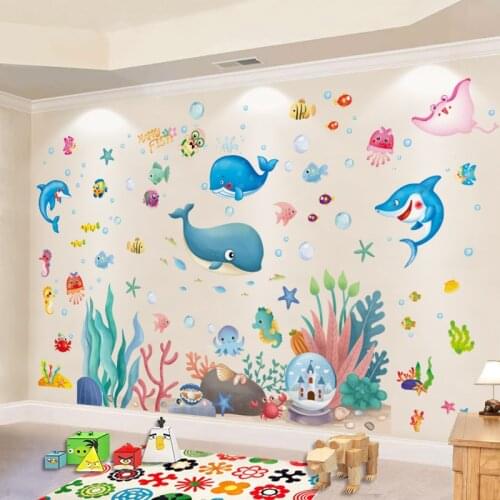 [SHIJUEHEZI] Submarine Coral Clusters Plants Wall Sticker DIY Whale Fish Wall Decals for Kids Room Baby Bedroom Home Decoration