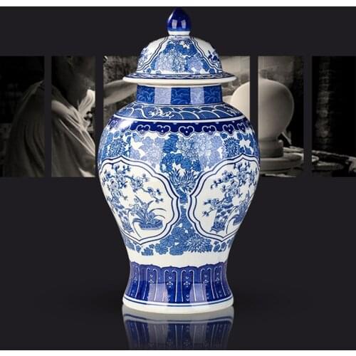 Jingdezhen Blue And White Porcelain With Lotus Pattern porcelain Large temple Jar Chinese ceramic Ginger jar decorative jar