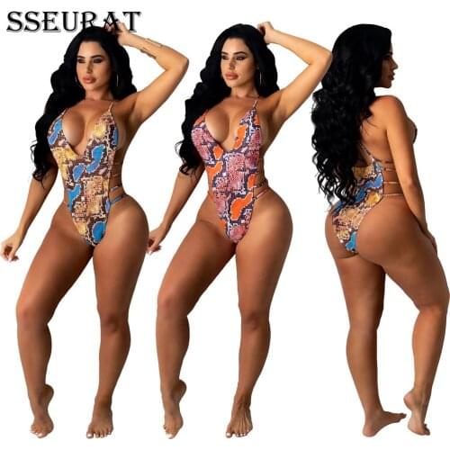SSEURAT Women Bikinis Set Snake Print Spaghetti Strap Hollow Out Elatic Bodysuits Beach Style Sexy Fashion Swimsuit Summer