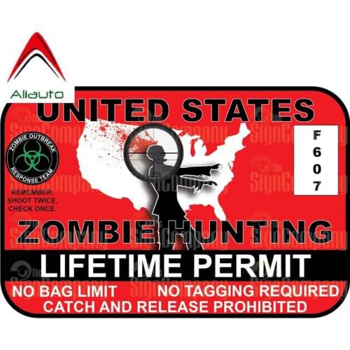 Aliauto Funny Car Sticker Zombie Hunting Permitthe Walking Dead Auto-styling Pvc Decal for Volkswagen Renault Opel VW,20cm*13cm