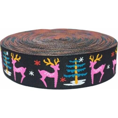ZERZEEMOOY 7/8" 22MM 5YARD Christmas Trees And Deer And Snowflakes Dog Collar Woven Jacquard Ribbon