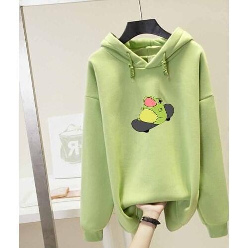 Womens Sweatshirt Kawaii Frog Hoodie Oversized Hoodie Korean Fashion Aesthetic Clothes Autumn Winter Long Sleeve Pullover