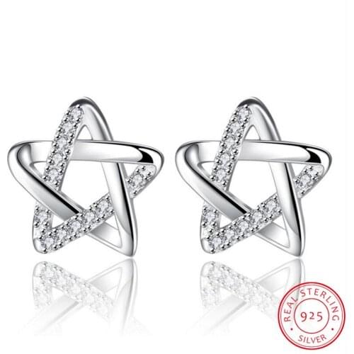 925 Sterling Silver Hollow Zirconia Star Stud Earrings For Women Silver 925 Jewelry Oorbellen Brincos S-E534