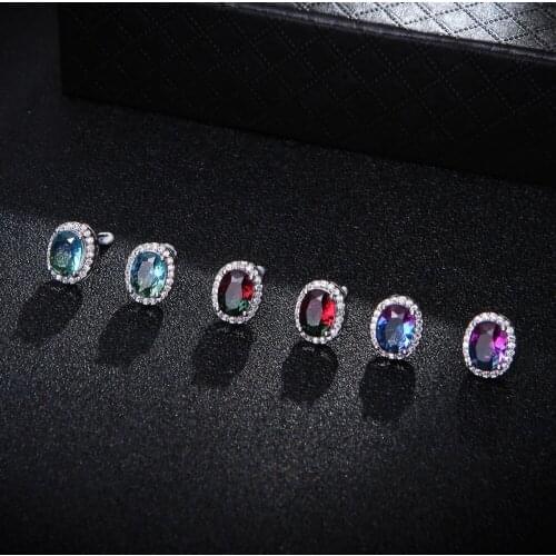 Elegant Oval-shaped Stud Collection Full Micro Cubic Zirconia Pave Women Bridal Engagement Colorful Earring Addiction E3981