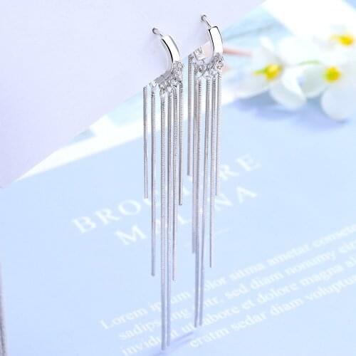 925 Sterling Silver Tassel Long Chain Drop Earrings for Women Jewelry Accessories pendientes eh815