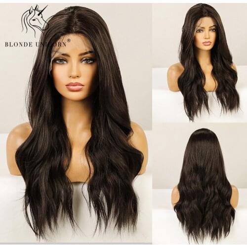Blonde Unicorn Long Brown Lace Part Wig Synthetic Wigs Baby Hair Women Lace Wig Natural High Density Heat Resistant Wavy Cosplay