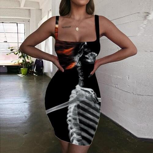 Giyu Brand Skull Dresses Women Skeleton Ladies Dresses Hair Dryer Vestido Sexy Hip Hop Bodycon Dress Womens Clothing Summer
