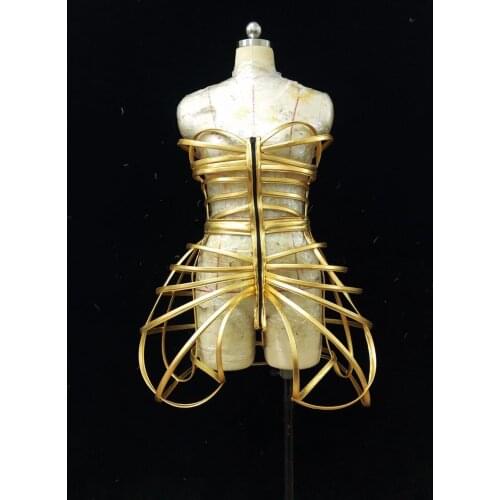 Gold openwork armor Jumpsuitbar gogo costume Dj Dancers Sexy Nightclub DS Singer Rave Clothes Stage Wear future space warrior