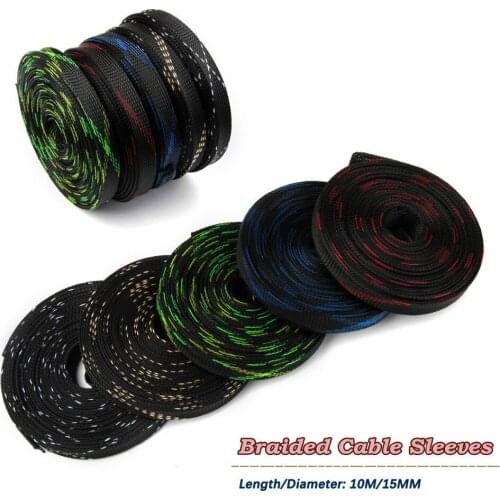 10M Diameter 15mm Wire Cable Protecting PET Nylon Braided High Density Sheathing Cable Sleeve Insulation Wire Sleeving