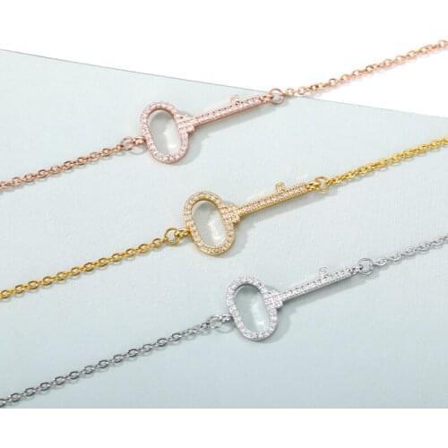 2021 New Key Bracelet for Women Bracelets Stainless Steel Shiny Crystal The Lucky of Key for Couple Lover Wedding Jewelry Gifts