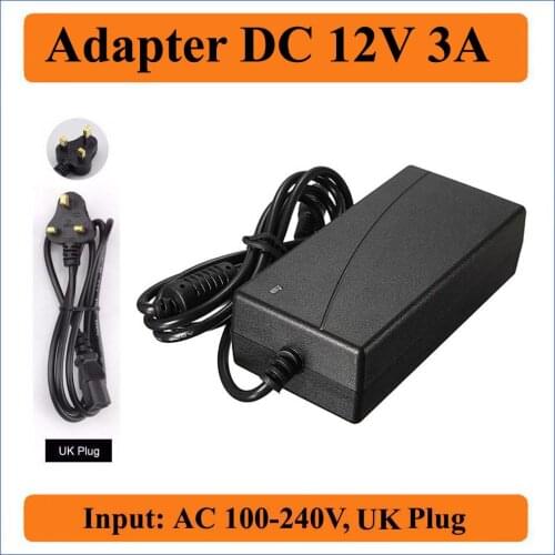 12V 3A UK Plug AC DC Adapter AC100-240V Converter to DC 12V 36W Power Supply For 5050 RGB Led Light Strips or LCD or CCTV Camera