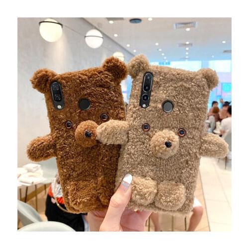 Case For Huawei Y5 Y6 Y7 Y7P Y9 Prime Lite 2017 2018 2019 Nova 2i 3 3i 4 5 5i 5Z 6 7i SE Pro Lite Soft Fur Plush Cute Bear Cover