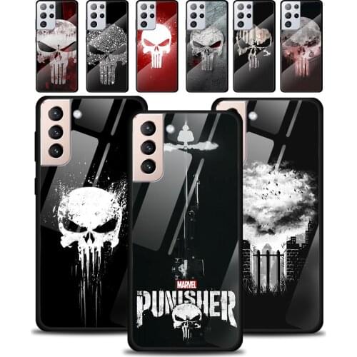 Marvel Punisher Skull Tempered Glass Cover For Samsung Galaxy S21 Plus Ultra M21 M31 M51 A52 A72 Phone Case Coque