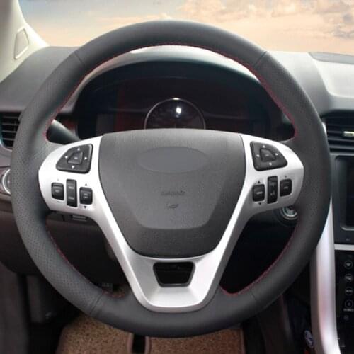 Black Leather Car Steering Wheel Cover for Ford Explorer 2011-2016 Taurus 2012-2015 Edge 2011-2014