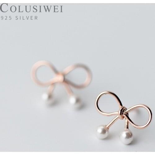 Colusiwei Genuine 925 Sterling Silver Pearl Earrings 2019 Cute BowKnot Stud Earring for Women Elegant Fine Jewelry Girl Gifts