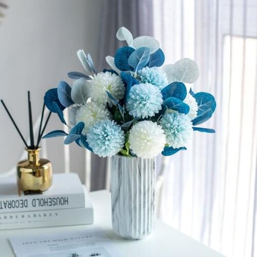 Artificial Eucalyptus With Chrysanthemum Flower Bouquet Decorative Ball Chrysanthemum Vases for Home Decor Household Potting