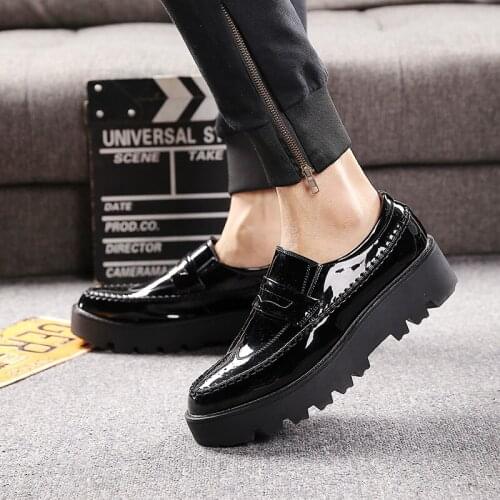Italian brand designer mens leisure party nightclub dresses patent leather shoes black oxfords shoe breathable platform sneakers