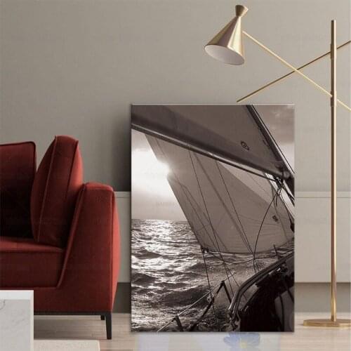 Canvas Painting Prints Sailboat Sea Nordic Abstract Sun Landscape Wall Pictures Art Decoration Pictures Scandinavian Frame