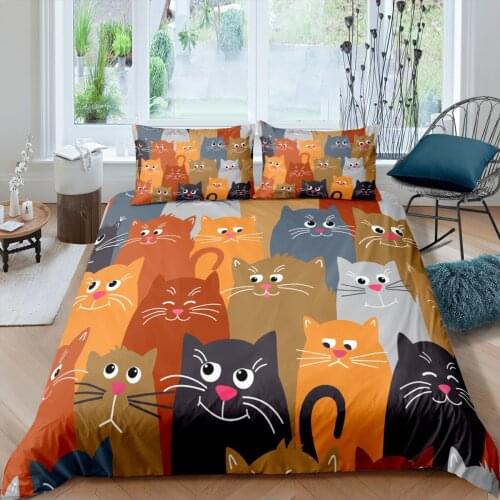 2/3pc 3D Bedding Set Cartoon Cat Print Duvet Cover Set Colorful Bedclothes With Pillowcase Pet Animal Bed Set Home Textiles