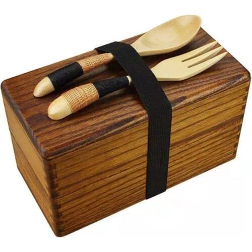 Bento Box Japanese Style Rectangle Lunch Box For Kids Wood Material Tableware Food Containers With Compartments Healthy