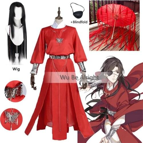 Tian guan ci fu Hua cheng Cosplay Black Long Cosplay Costmes All Set Halloween Women Men Cosplay Costume Wig And Umbrella