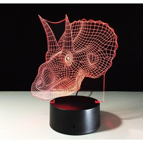 Creative Gift Triceratops Dinosaur 3D Night Light USB LED Table Lamp Household Bedroom Sleeping 7 Colors Night Lamp For Children