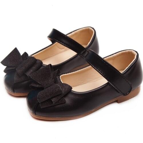 Fashion Bow Little Girl Dress Wedding Party Shoes Big Kids Leather Shoes Children Black School Shoes 3 4 5 6 7 8 9 10 11 12 Year